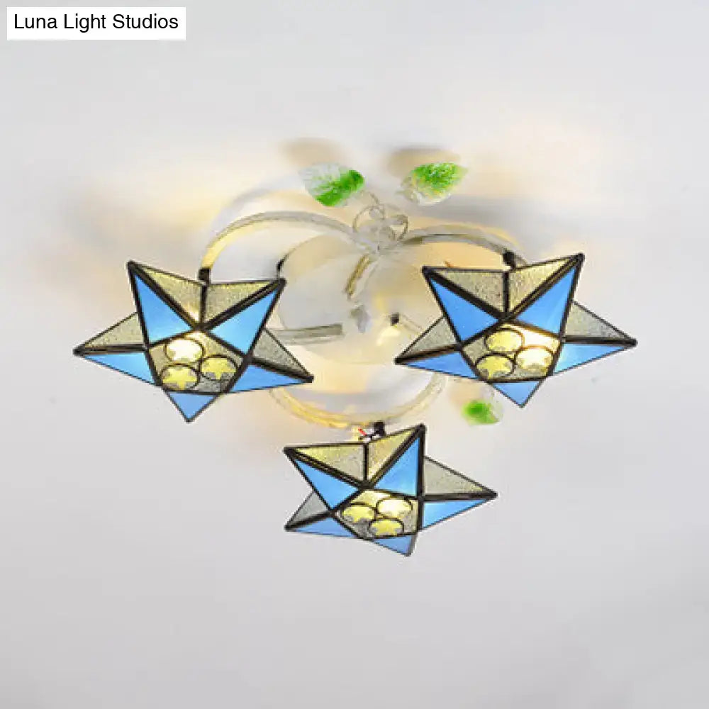 Decorbites modern tiffany stained glass flush mount ceiling light with 110v-120v star-shaped led panels in blue and gold
