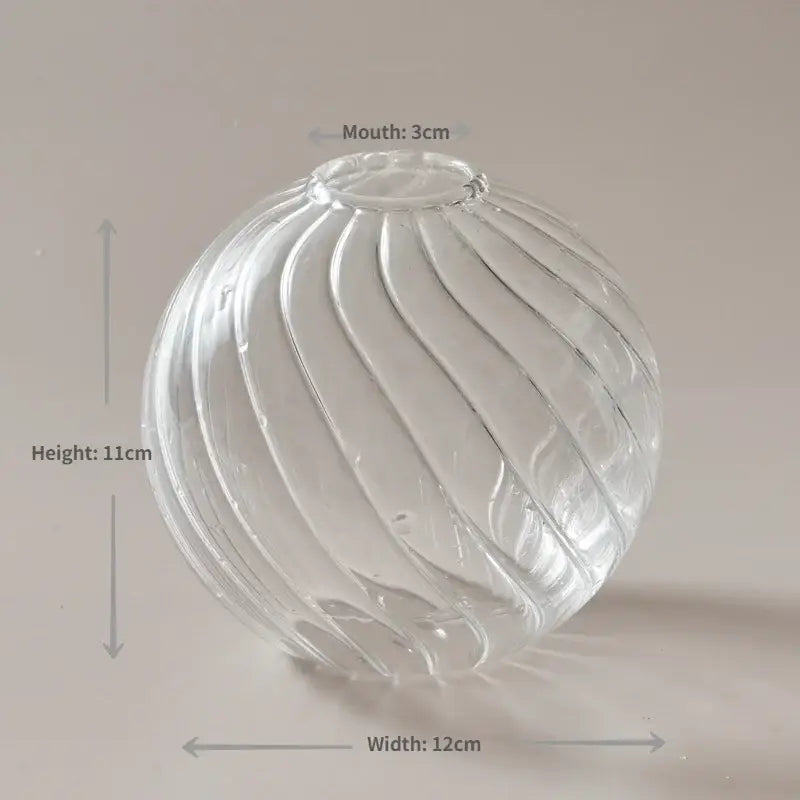 DecorBites™ modern transparent glass spherical vase with vertical ribbed texture and 3cm mouth for home decor