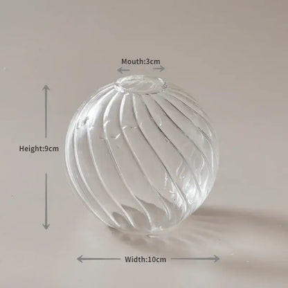 DecorBites™ modern transparent glass vase with vertical ribbed texture clear glass 9cm tall 10cm wide for home decor