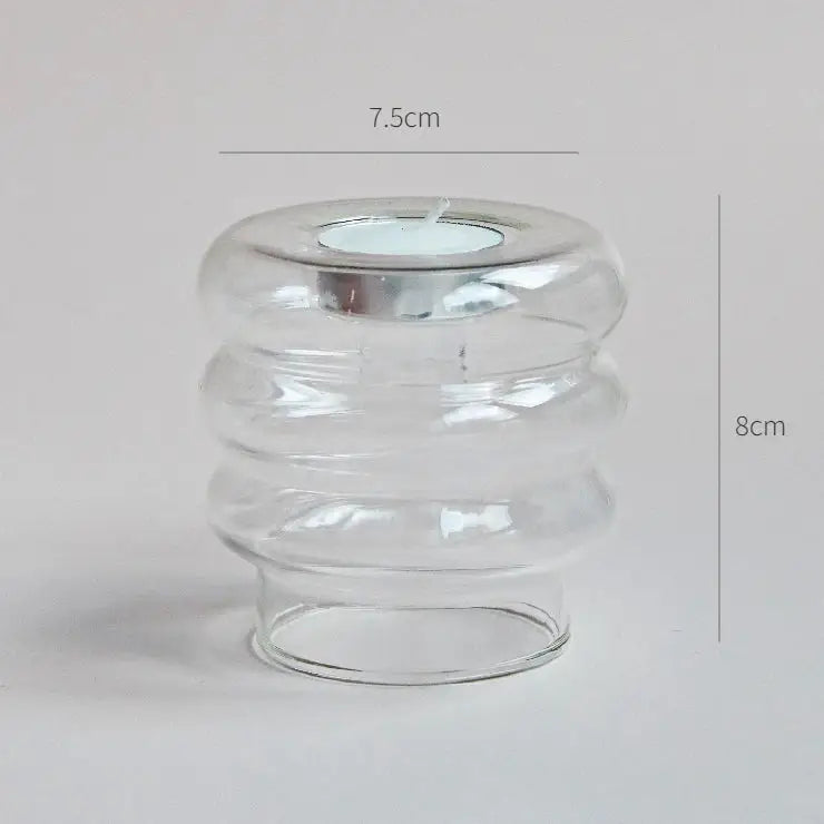 Decorbites™ modern transparent glass candle holder with tiered ribbed design and smooth circular base decorate root width 750px height