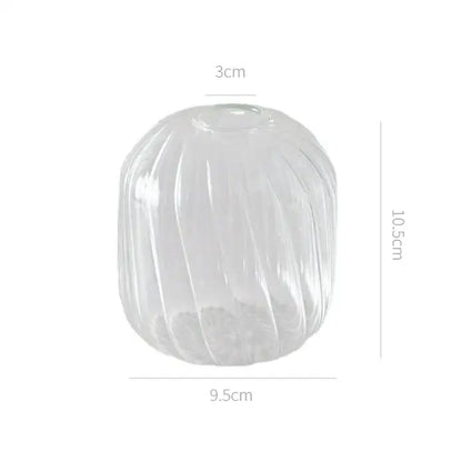 Decorbites modern transparent glass vase with vertical ribbed texture 10.5cm tall 9.5cm wide base for decorate root