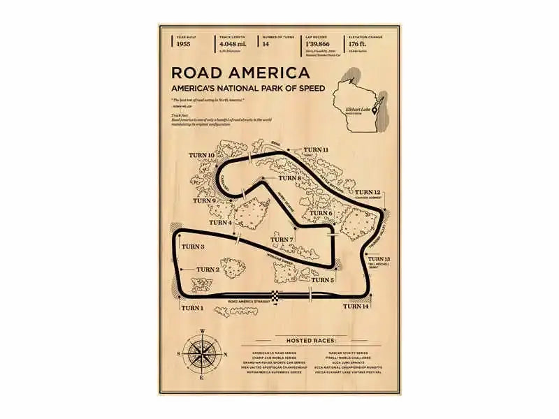 Beige vintage-style DecorBites™ Monaco Grand Prix racing poster featuring detailed black ink road america track layout