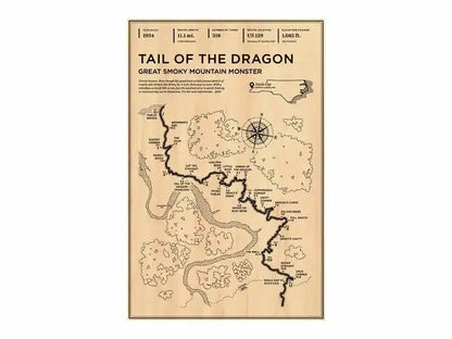 Vintage-style sepia tail of the dragon map poster with black ink detailing featured in decorbites monaco grand prix wall art