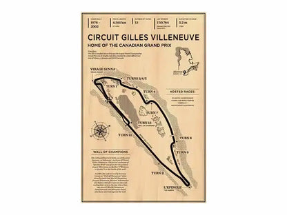 Vintage-style sepia-toned decorbites™ monaco grand prix racing poster featuring circuit gilles villeneuve map layout and history
