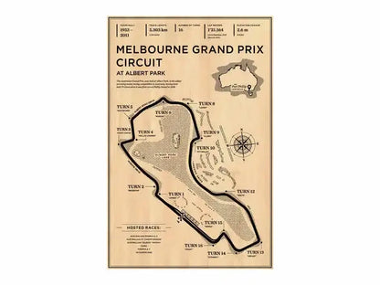 Decorbites™ monaco grand prix racing poster vintage sepia map featuring detailed melbourne grand prix track layout