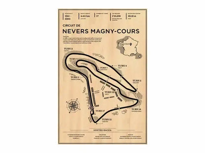 Vintage style decorbites™ monaco grand prix racing poster featuring circuit de nevers magny-cours on parchment background