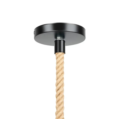 Black metal ceiling mount with thick natural-colored hemp rope for DecorBites™ monkey rope chandelier pendant light