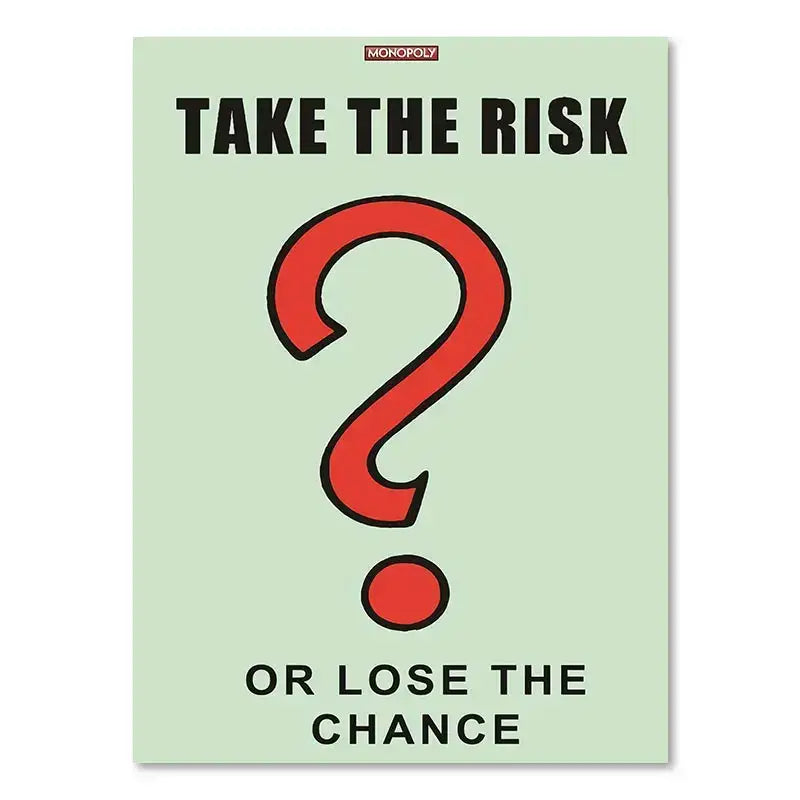 Light green monopoly millionaire canvas painting wall art featuring a bold red question mark and motivational text