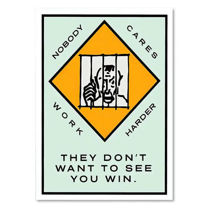 Decorbites™ monopoly millionaire canvas wall art featuring a bold yellow diamond warning sign on mint green background
