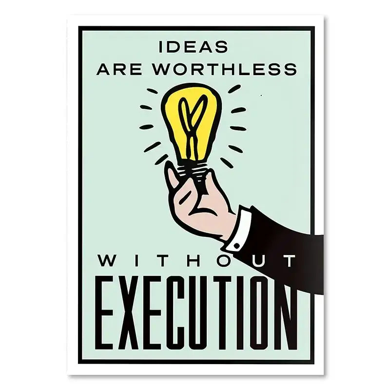 Stylized illustration of a hand holding a yellow light bulb on canvas wall art for decorbites monopoly millionaire collection