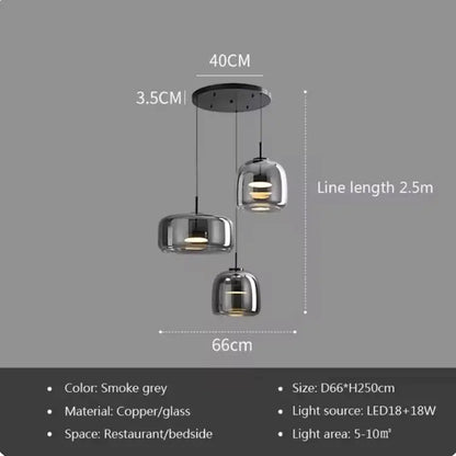 DecorBites™ modern nordic pendant light with smoke grey copper and glass three tiered bell-shaped shades