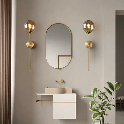 Decorbites™ moroccan glass wall sconce with gold-toned spherical wall sconce and exposed filament bulbs