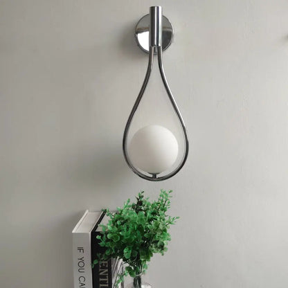 Decorbites™ moroccan gold modern nordic wall lamp with chrome finish teardrop frame and matte white spherical bulb wall lamp