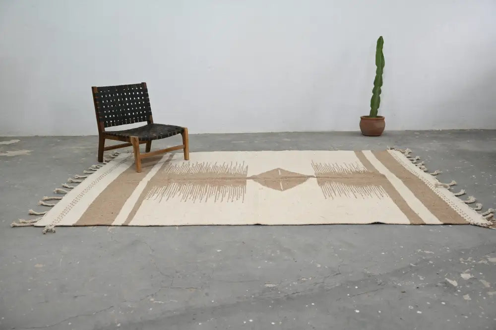Beige and cream geometric moroccan handmade azilal rug with tassels from decorbites 300x200cm