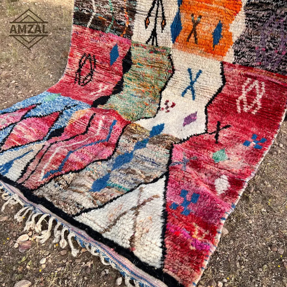 Vibrant moroccan handmade boujaad rug 3m x 2m with bold geometric patterns in reds blues and earth tones by decorbites