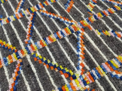 Decorbites moroccan handmade azilal rug in pure natural wool with bold geometric patterns in orange blue yellow and white