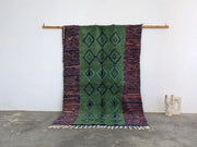 Green moroccan handmade decorbites™ azilal rug with geometric teal and navy patterns in pure natural wool