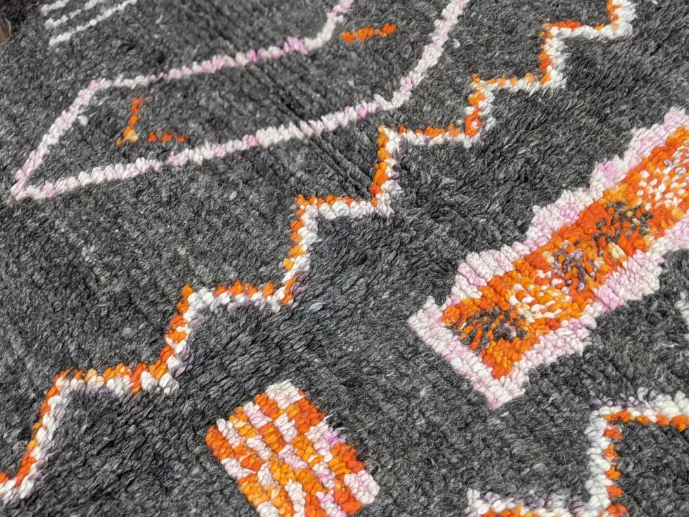 DecorBites™ moroccan handmade azilal rug 244 x 130 cm with bold orange and pink zigzag patterns in pure natural wool