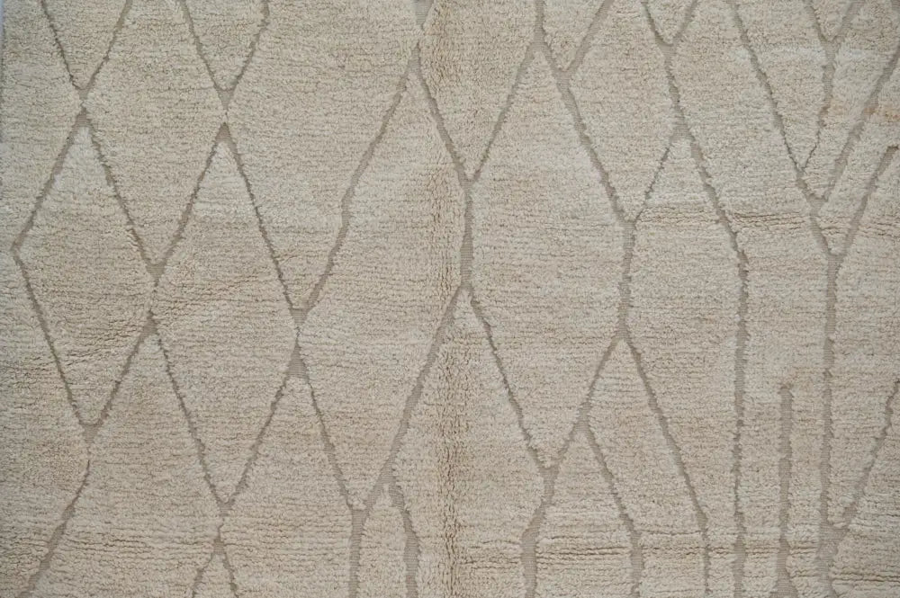 Beige decorbites™ moroccan handmade beni ouarain rug with textured surface and gray geometric diamond pattern 300 x 211 cm