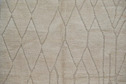 Beige decorbites™ moroccan handmade beni ouarain rug with textured surface and gray geometric diamond pattern 300 x 211 cm