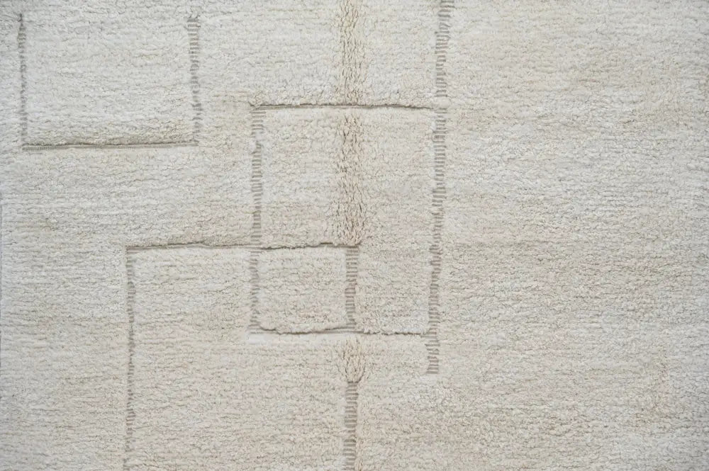 Beige textured beni ouarain rug with subtle geometric pattern woven into its surface by DecorBites™ 307 x 205 cm
