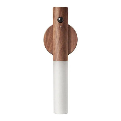 Modern wooden and white cylindrical decorbites moroccan rechargeable battery operated wall sconce with circular base