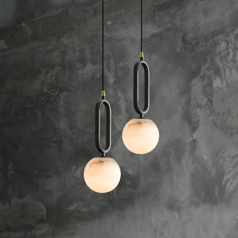 Decorbites™ moroccan white marble hanging lamp with natural marble base and matte black pendant light with led bulb
