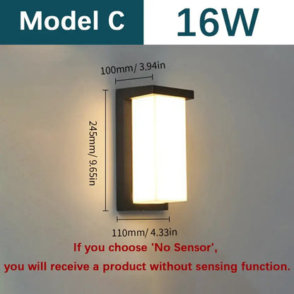 Decorbites™ motion sensor outdoor wall light with black rectangular frame and 16w warm white led panel wall light