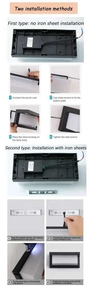 Black rectangular led lamp housing with integrated mounting brackets for easy installation in decorbites™ motion sensor outdoor wall light