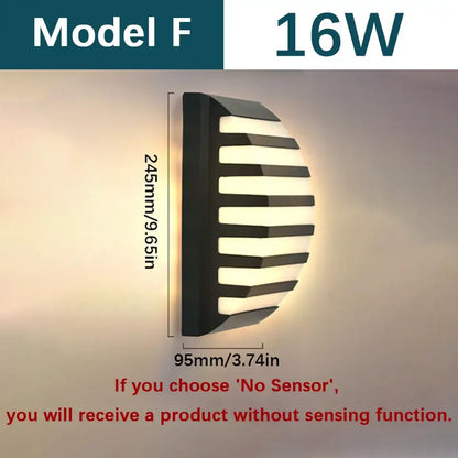 Decorbites™ black semi-circular motion sensor outdoor wall light with horizontal slats and warm led glow 16w model f