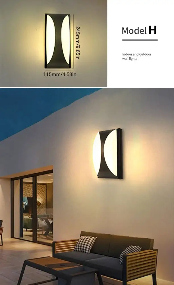 Modern black rectangular decorbites motion sensor outdoor wall light with curved illuminated center panel waterproof design