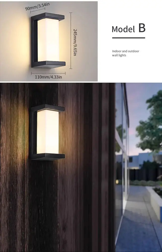 DecorBites™ modern black-framed outdoor wall light with motion sensor and warm frosted glass glow