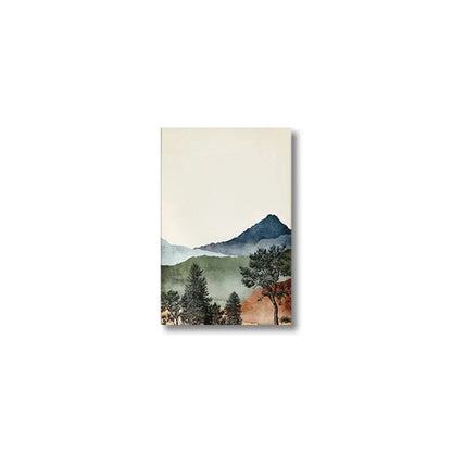 Decorbites™ mountain wall art set featuring a rectangular watercolor landscape with blue and green layered mountains