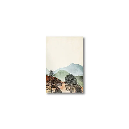 Decorbites™ mountain wall art rectangular canvas print with watercolor layered mountains and trees in blues and greens