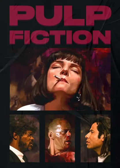 Decorbites™ movie pulp fiction canvas wall art featuring a woman with dark hair smoking a cigarette pulp fiction canvas