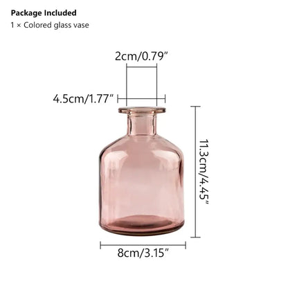 DecorBites™ multicolor European glass vase translucent pink glass vase with short neck and 2cm opening flower pot