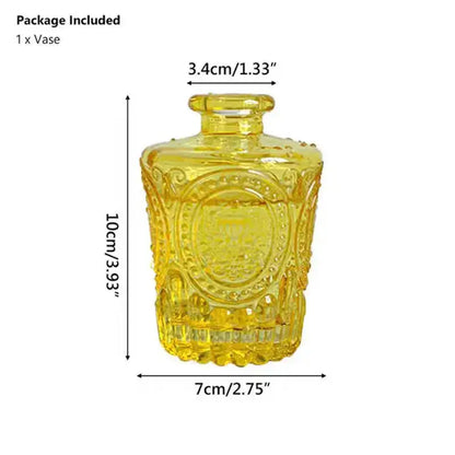 DecorBites™ translucent yellow glass vase with intricate embossed patterns and 2cm opening for flower pot use