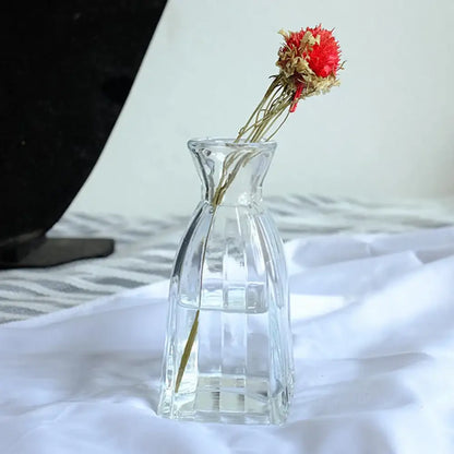 DecorBites™ multicolor European glass vase with 2cm opening holding a single dried flower, ideal as a flower pot