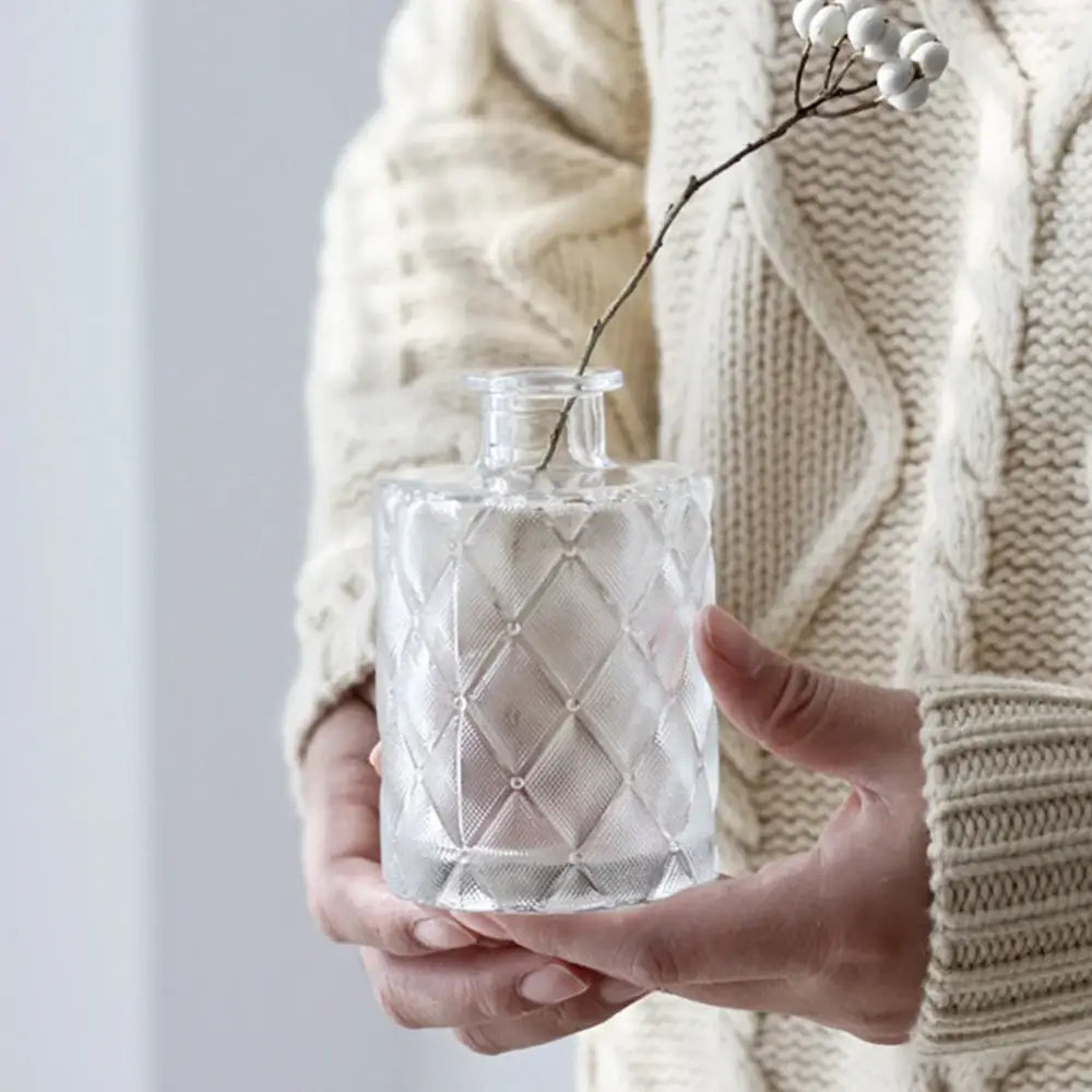Decorbites™ multicolor clear glass vase with diamond-patterned texture and 2cm opening holding white berry branch
