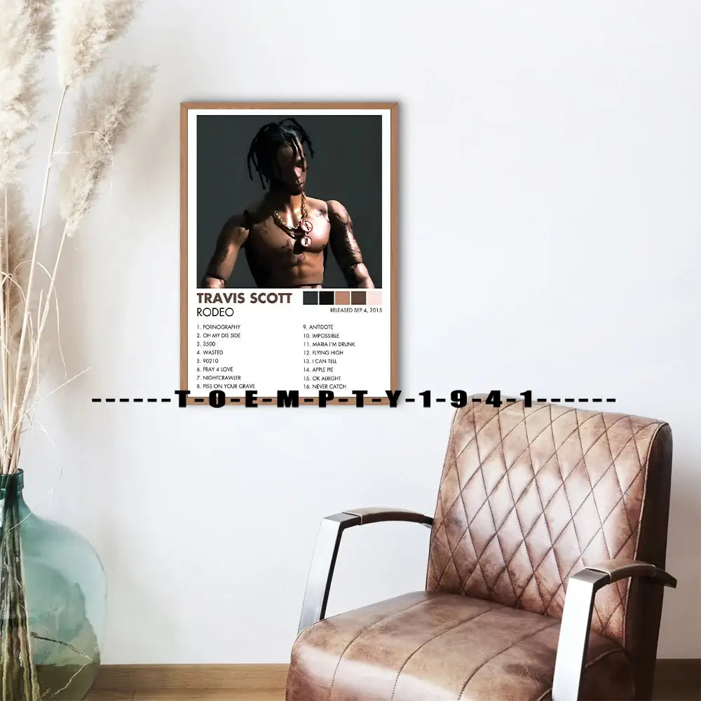 Decorbites™ music album covers poster set featuring travis scott rodeo album cover with black-and-white photo and tracklist