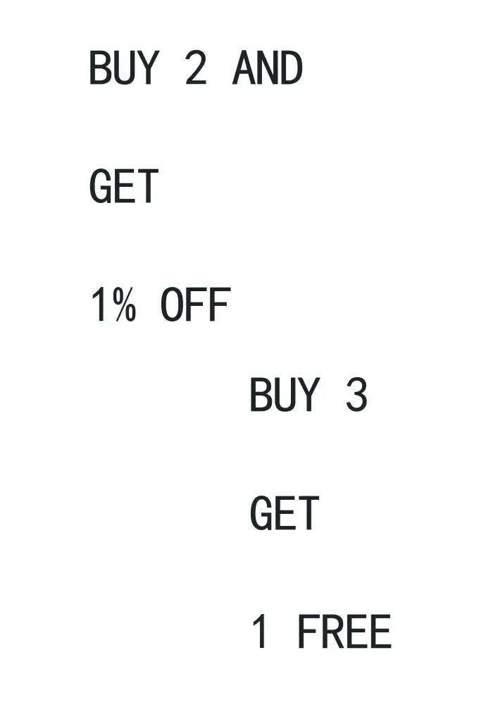Black text on white background advertising buy two get one percent off and buy three get one free for DecorBites™ nana anime kraft poster