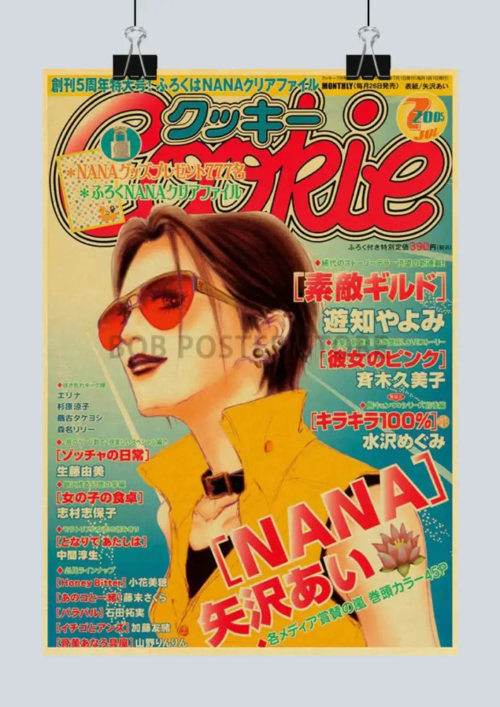 Decorbites™ nana anime kraft poster featuring an illustrated character in vibrant red sunglasses and a yellow jacket