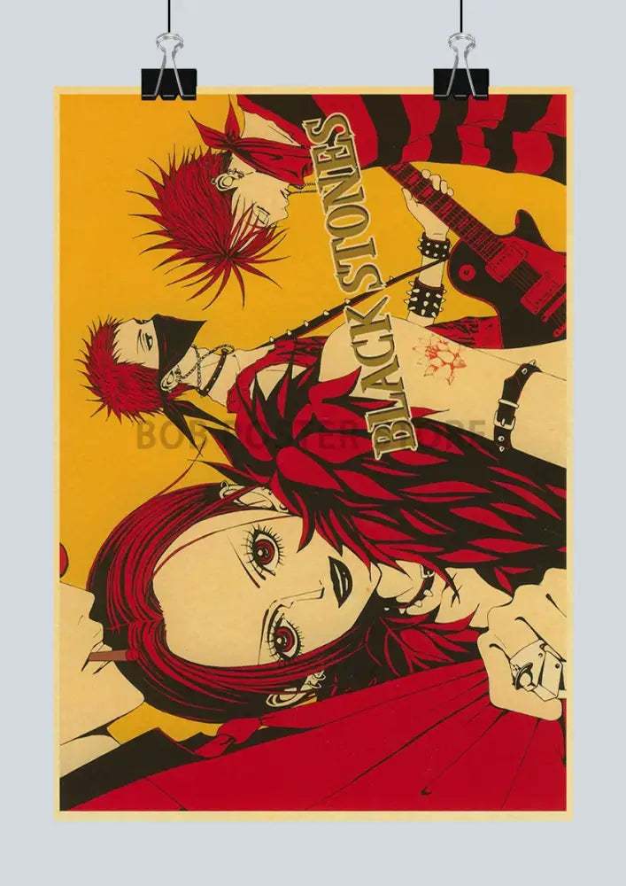 Decorbites™ nana anime poster featuring vibrant red and black black stones design on retro kraft paper