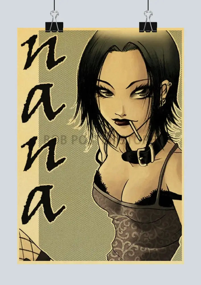 Vintage-style nana anime poster with black hair character on sepia kraft paper sticker by decorbites