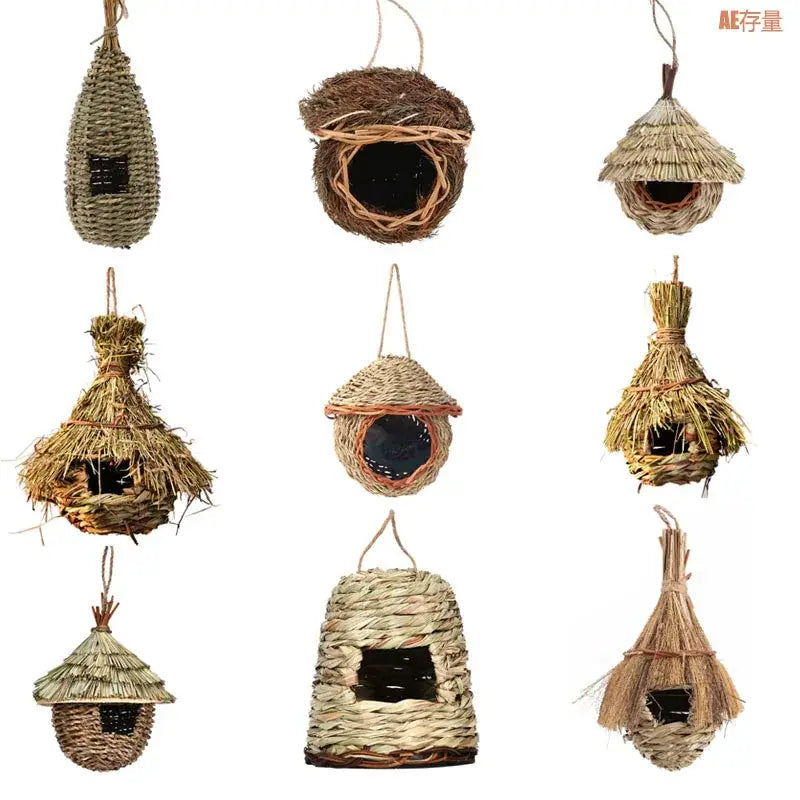 Handwoven natural grass bird cage with rustic style birds nest design for outdoor decor by decorbites