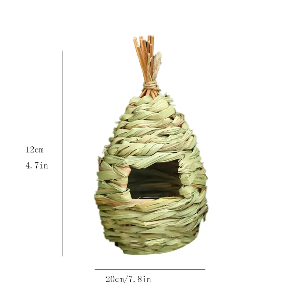 DecorBites™ natural grass bird cage in light green with wooden handle for outdoor decor and dried grass nesting