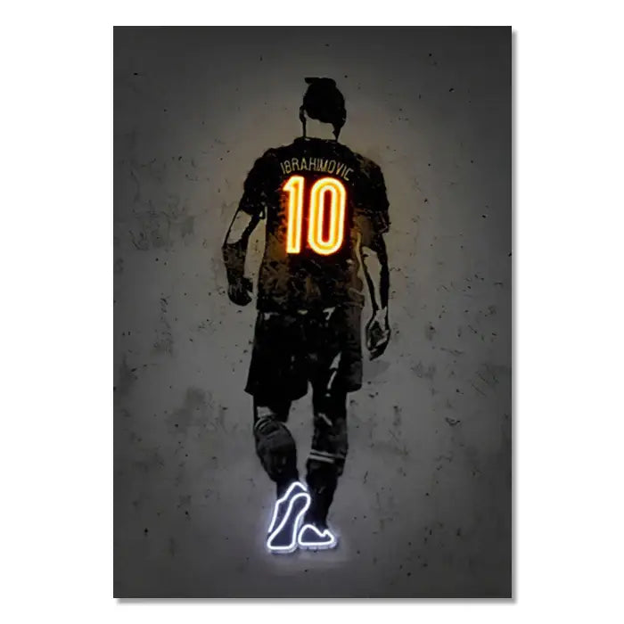 DecorBites™ NBA and soccer stars neon wall art featuring a stylized neon-lit soccer player ibrahimovic number 10