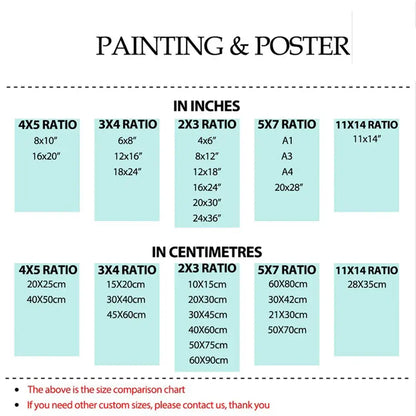 Size comparison chart for DecorBites™ neon sports stars wall art print showing dimensions for modern home decor options