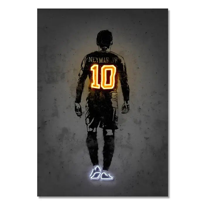 Stylized neon-lit wall art print featuring neymar jr silhouette from decorbites neon sports stars collection