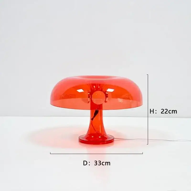 DecorBites™ vibrant translucent red led mushroom table lamp with sleek modern design for bedroom and living room lighting